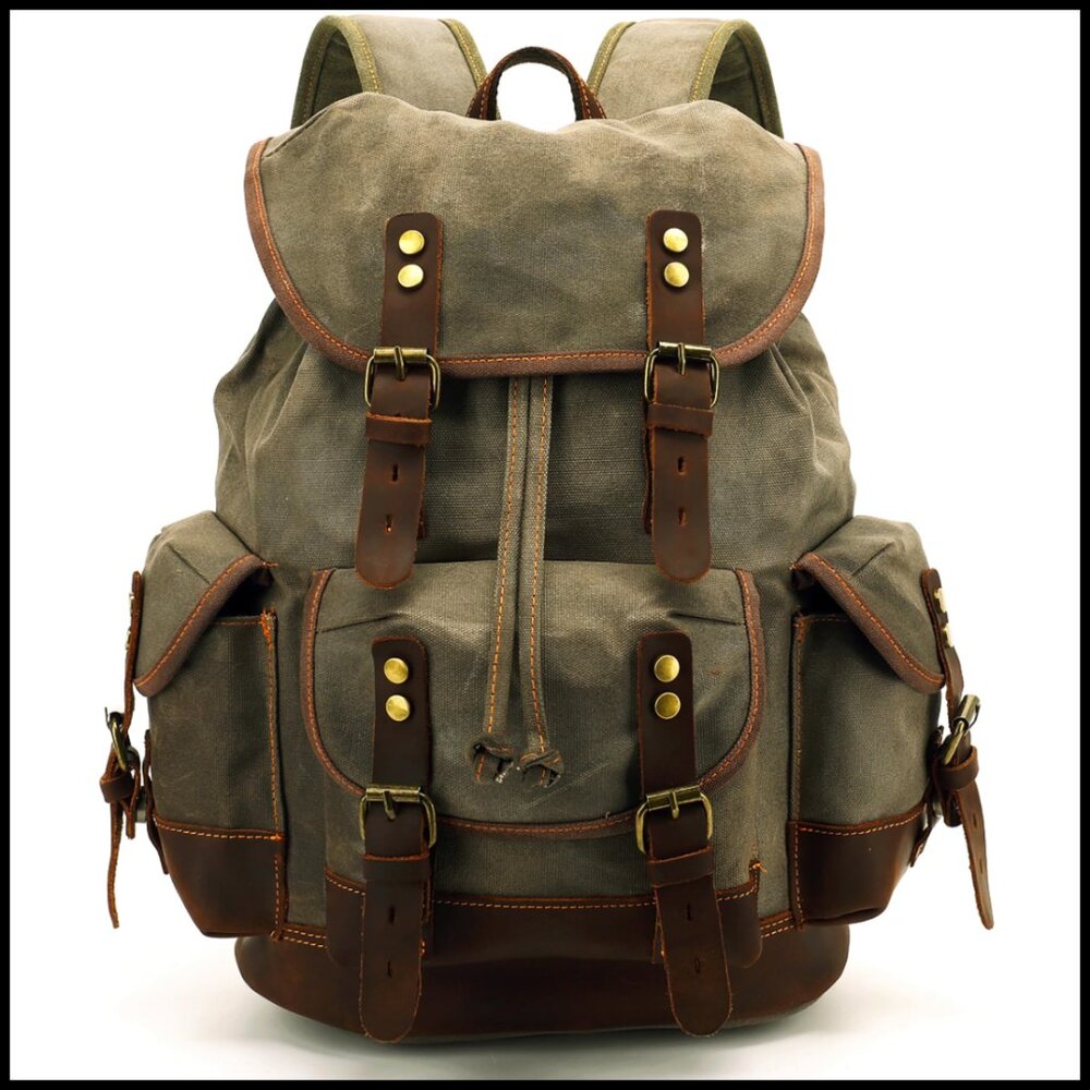 Vintage Canvas Leather Backpack Ergonomic Daypack Travel College Durable